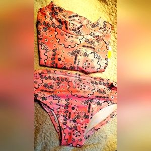 Kids Girl Paisley Print Two Pieces Swimwear, Pink, Sun 50+ Protection Fabric 8